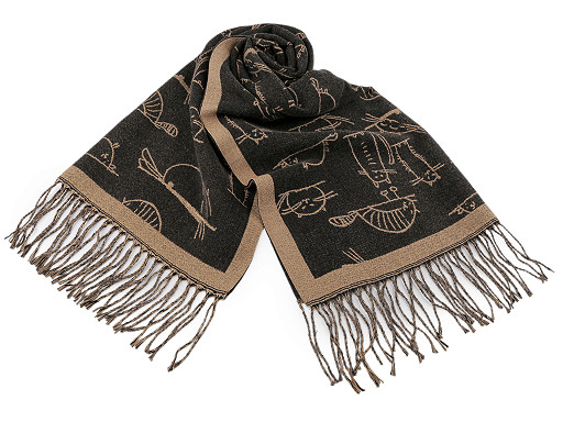 Écharpe type cachemire avec franges, Chats, 65 x 180 cm Écharpe type cachemire avec franges, Chats, 65 x 180 cm