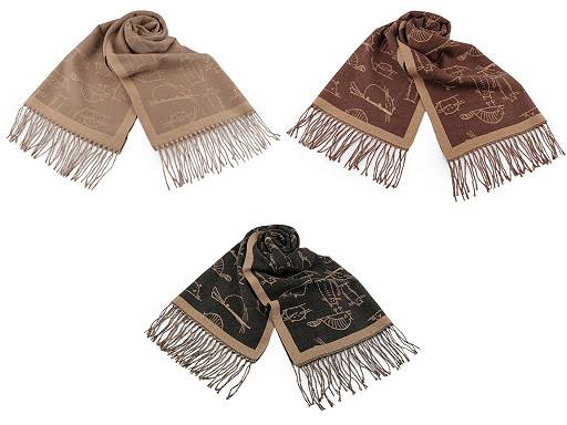 Zimný šál / pléd so strapcami, mačky 65x180 cm