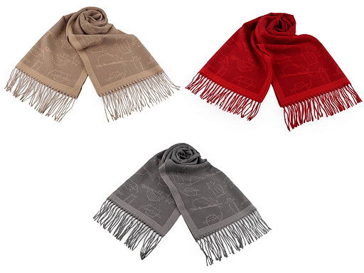 Zimní šála / pléd s třásněmi, kočky 65x180 cm