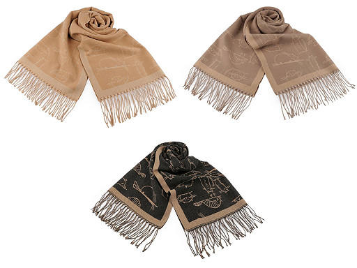 Bufanda de cachemira con flecos, gatos 65 x 180 cm