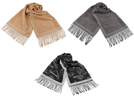 Zimní šála / pléd s třásněmi, kočky 65x180 cm Zimní šála / pléd s třásněmi, kočky 65x180 cm