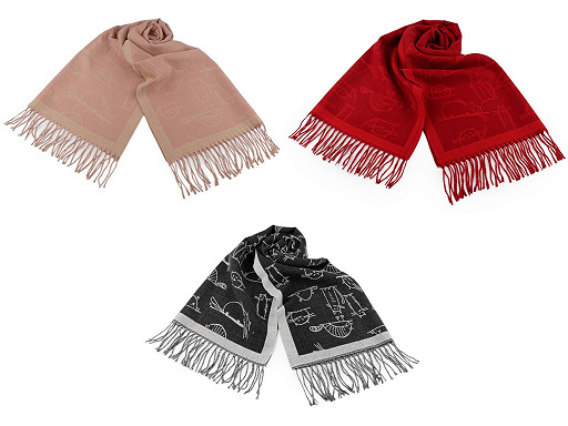 Zimný šál / pléd so strapcami, mačky 65x180 cm