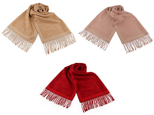 Kasmír kendő típusú sál, rojtok, cica minta 65x180 cm