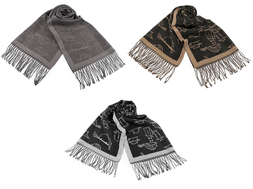 Kasmír kendő típusú sál, rojtok, cica minta 65x180 cm