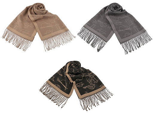 Šal od kašmira s resama, mačke 65 x 180 cm