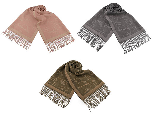 Zimní šála / pléd s třásněmi, kočky 65x180 cm