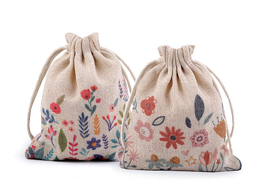 Sac cadeau en lin, 10 x 13 cm, fleurs