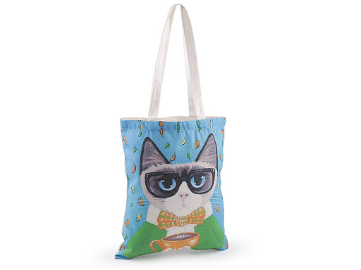 Borsa shopper, in cotone, motivo: gatto, dimensioni: 34 x 40 cm Borsa shopper, in cotone, motivo: gatto, dimensioni: 34 x 40 cm
