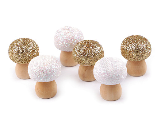 Wooden Mushrooms with Glitter