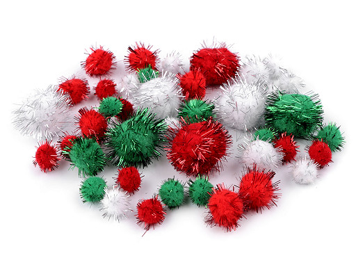 Pompons mit Lurex Weihnachtsmix von verschiedenen Größen