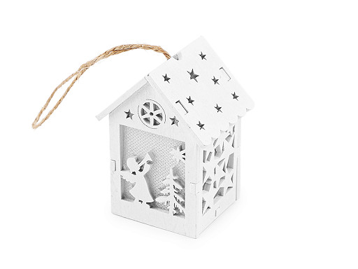 Casa de madera con luz para colgar