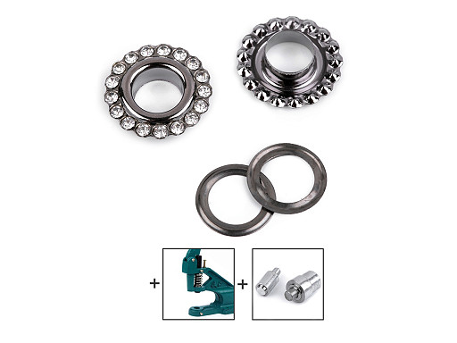 Eyelets / Grommets with Washer inner Ø10 mm / outer Ø22 mm "Flower with Crystals"
