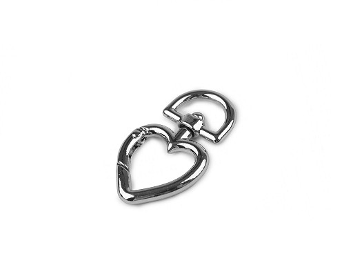 Gancio/moschettone girevole, a scatto, in metallo, dimensioni: 15 mm, motivo: cuore
