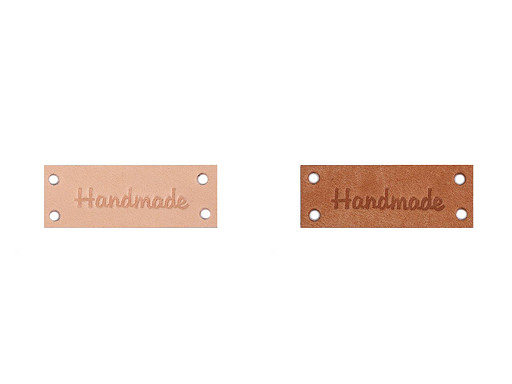 Kožená ceduľka / štítok Handmade, With love 16x44 mm