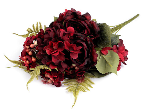 Bouquet de roses et d’hortensias artificiels