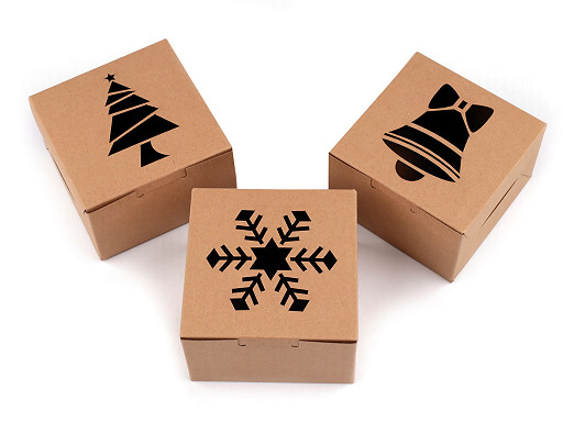 Weihnachtspapierbox mit Baum-, Schneeflocke-, Glöckchen-Fenster