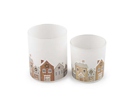 Lampion / świecznik szklany domki 