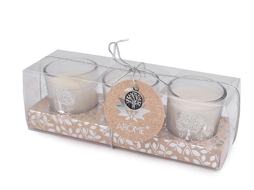 Scented Candle in Glass Jar 50 g, Tree of Life, set of 3 pcs