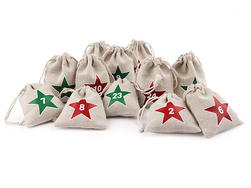 Set of cotton bags with numbers 1-24 for advent calendar 8x10 cm 