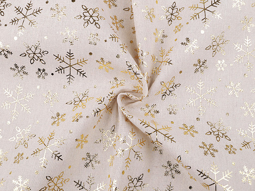 Christmas Cotton Fabric /  Metallic Linen Imitation, Snowflakes