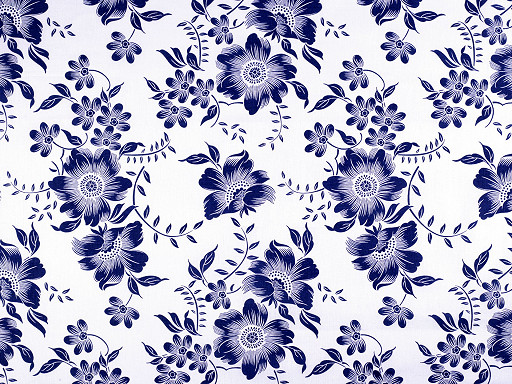 Cotton Fabric / Canvas Blue Print Flowers