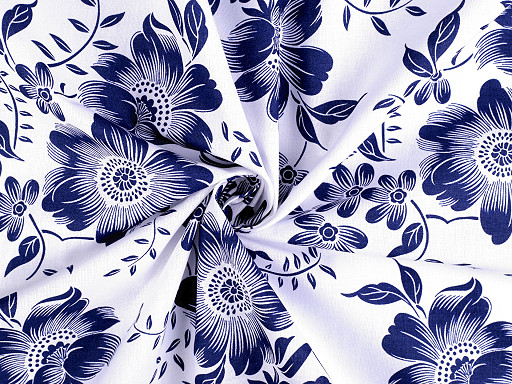 Tela de algodón/lona, estampado de flores azules