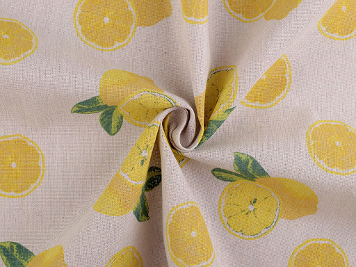 Cotton fabric  / linen imitation, coarser, lemons