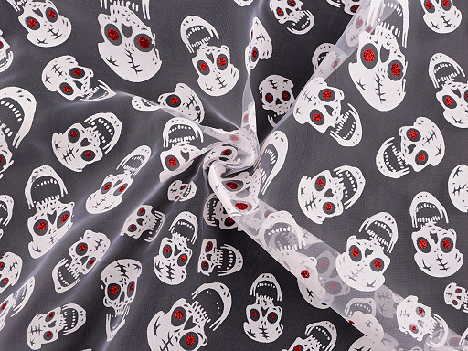 Tela de organza para Halloween, calaveras con purpurina