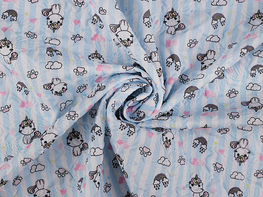 Tissu en polyester froissé avec effet 3D froissé, Licorne