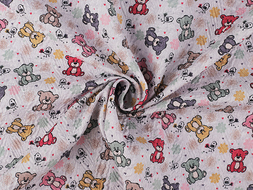 Reinforced crumpled polyester fabric, creased 3D effect, teddy bear