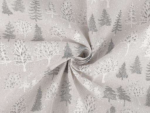Vánoční metráž / imitace lnu s glitry stromy
