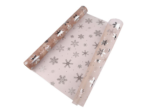 Organza de Noël avec flocons de neige, largeur 50 cm