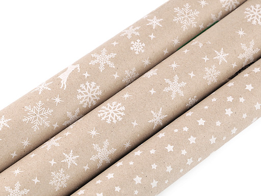 Papel de regalo natural navideño: renos, copos de nieve, estrellas 0,7x2 m