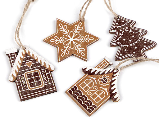 Christmas wooden house, star, tree to hang