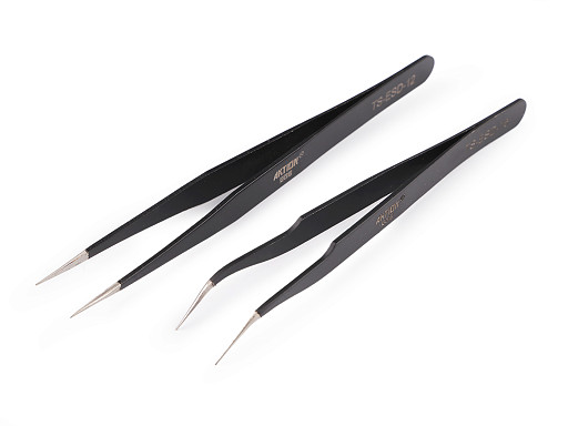 Metal tweezers with a thin tip, straight, curved, 13.5 cm