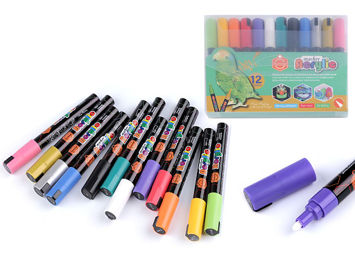 Kreatívna akrylová fixa / popisovač sada 12 ks, 4 mm