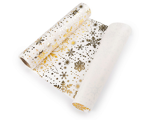 Vánoční velvet / samet k výrobě běhounů a dekorací - vločka, šíře 28 cm