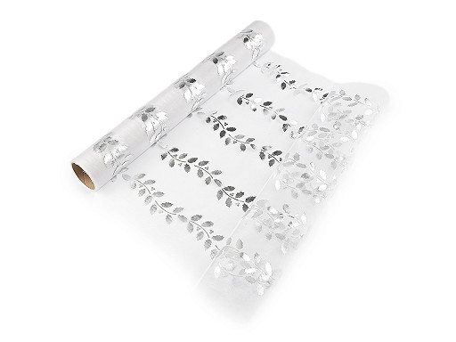 Organza natalizia, con stampa, motivo: agrifoglio, larghezza: 36 cm