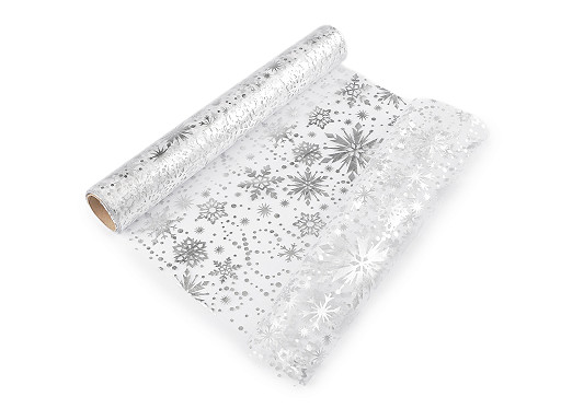 Vianočná organza s potlačou - vločka, šírka 36 cm