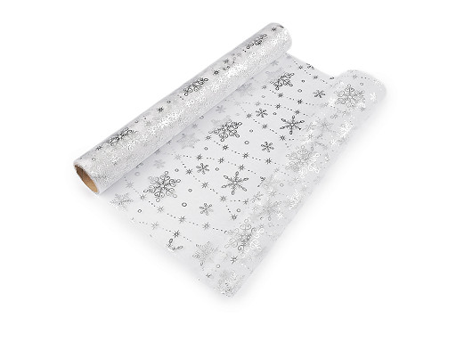 Christmas organza with print - snowflake, width 36 cm