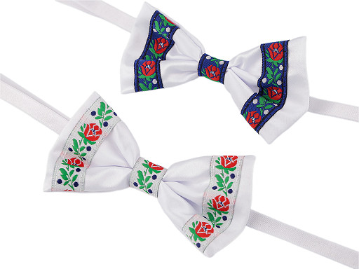 Saténový motýlik folklór hand made, dĺžka 12 cm