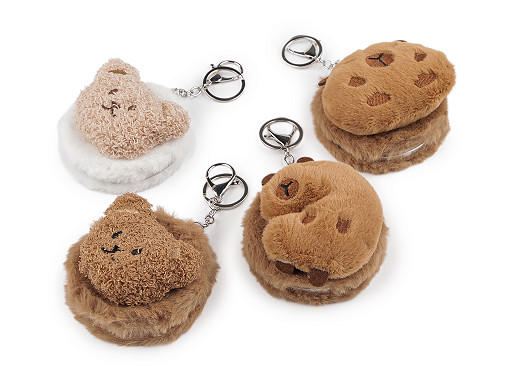 Plyšové kozmetické zrkadlo / prívesok na kabelku medveď, kapybara