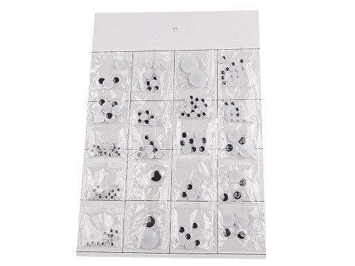 Oczy plastikowe do przyklejenia z ruchomą soczewką, miks rozmiarów 