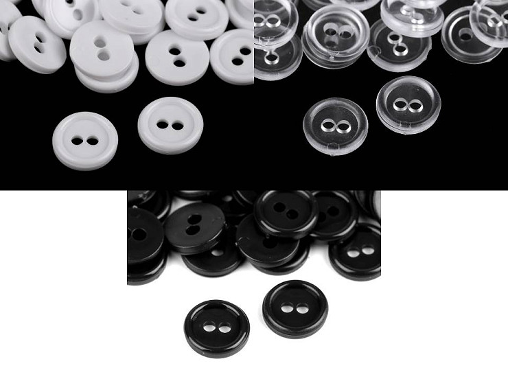 Bottoni per camicia, a 2 fori, in plastica, dimensioni: 18'