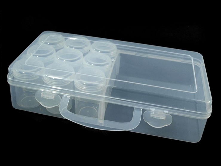 Sortierbox / Behälter aus Kunststoff 13x26x6 cm mit kleinen Dosen