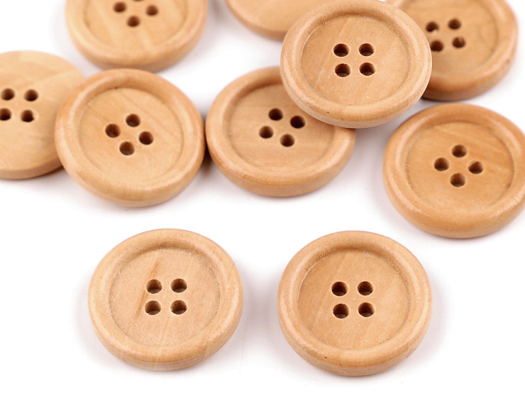 Botón de madera con 4 agujeros, tamaño 40'