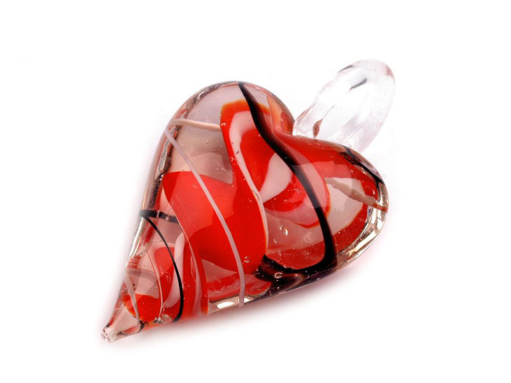 Pandantiv sticlă, model inimioară, 30x45 mm