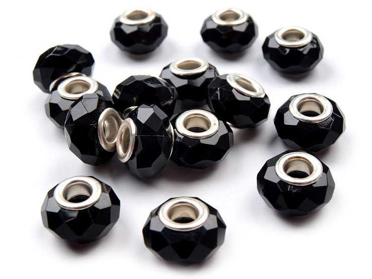 Perline in plastica sfaccettate, dimensioni: 14,5 x 9 mm; traslucido