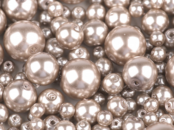 Perline rotonde in vetro, imitazione perle, mix di dimensioni, indicativamente da Ø 4 a 12 mm