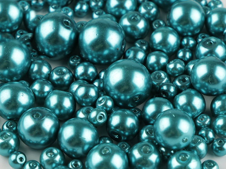 Perline rotonde in vetro, imitazione perle, mix di dimensioni, indicativamente da Ø 4 a 12 mm